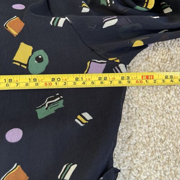 Jian Ruyi 2XL Blue Printed Semi Sheer Tiered Midi Dress Sheer Puff Sleeves - Picture 10 of 11